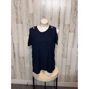Glitz Navy Cold Shoulder Cutout Short Sleeve Top – Size 2X